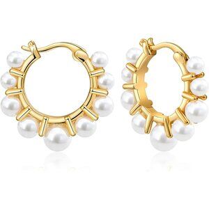 Famarine Gold Pearl Hoop Earrings For Women Elegant White Fashion Jewelry Gift